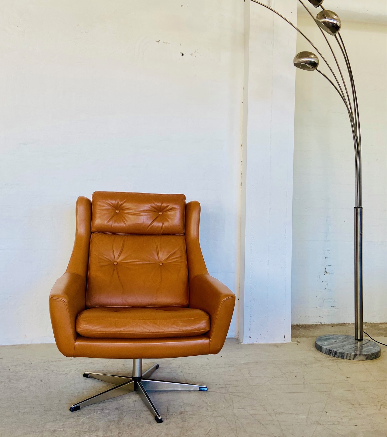 BRAMIN VINTAGE DANISH MID CENTURY COGNAC LEATHER LOUNGE CHAIR 1960,s