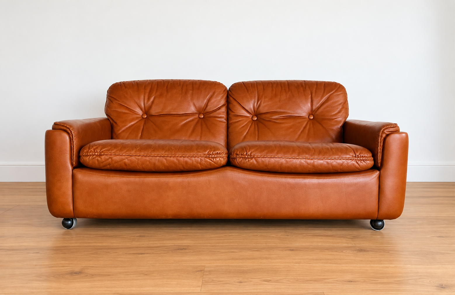 Sigurd Ressell Mid Century 2 Person Sofa In Cognac Leather 1970's