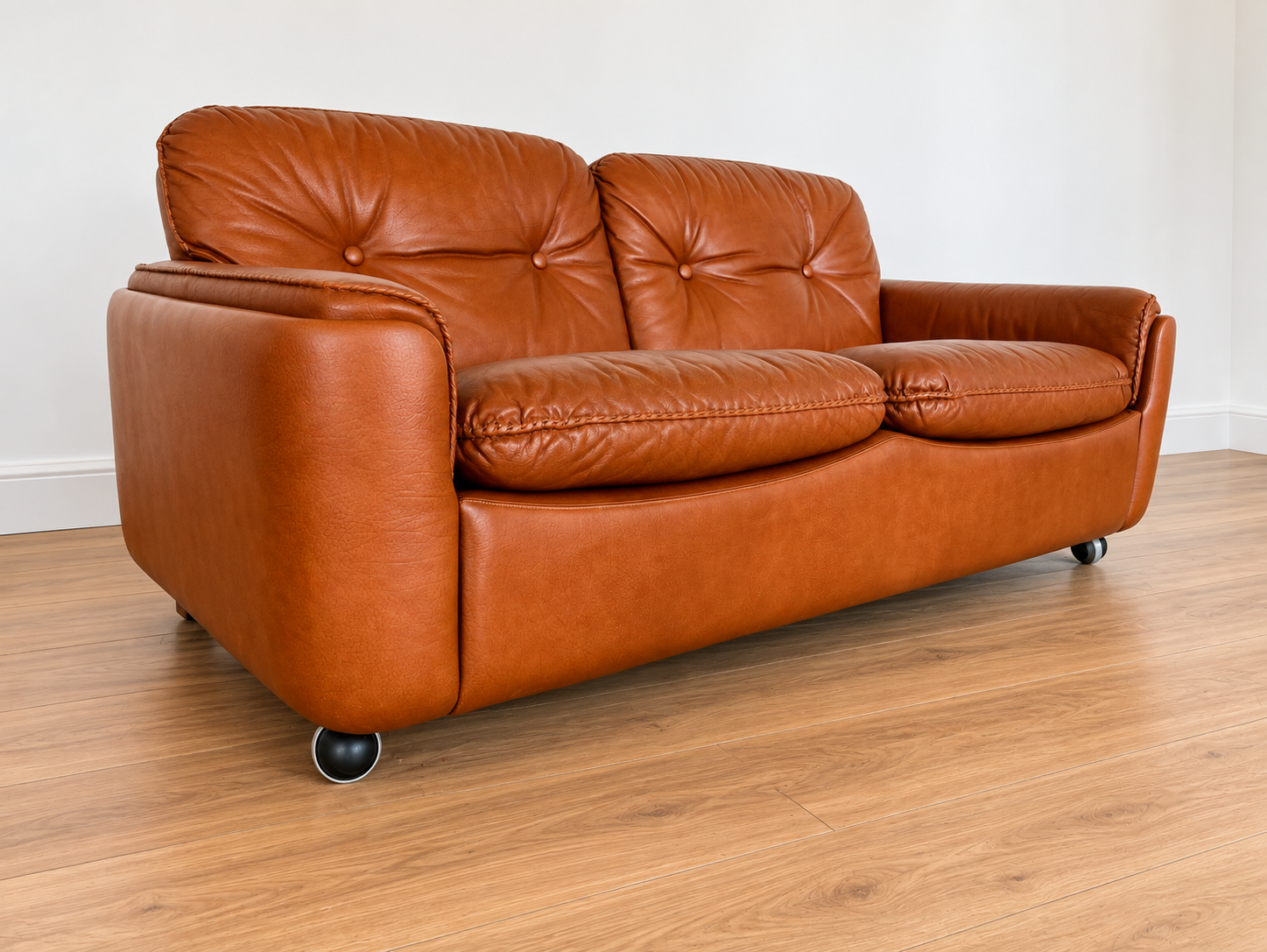 Sigurd Ressell Mid Century 2 Person Sofa In Cognac Leather 1970's