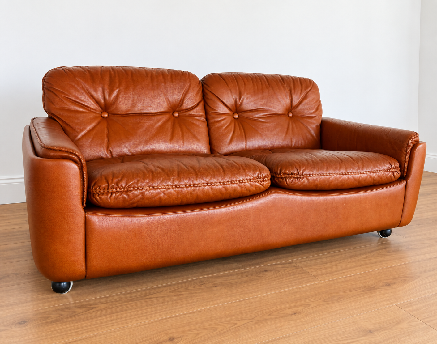 Sigurd Ressell Mid Century 2 Person Sofa In Cognac Leather 1970's
