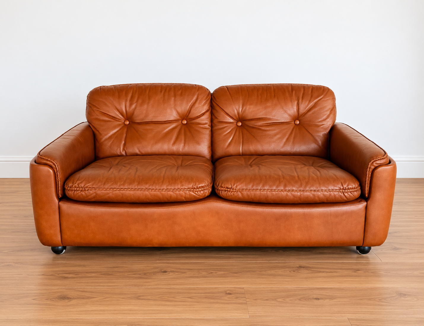 Sigurd Ressell Mid Century 2 Person Sofa In Cognac Leather 1970's