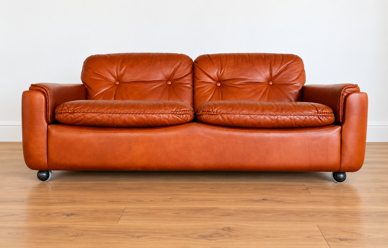 Sigurd Ressell Mid Century 2 Person Sofa In Cognac Leather 1970's