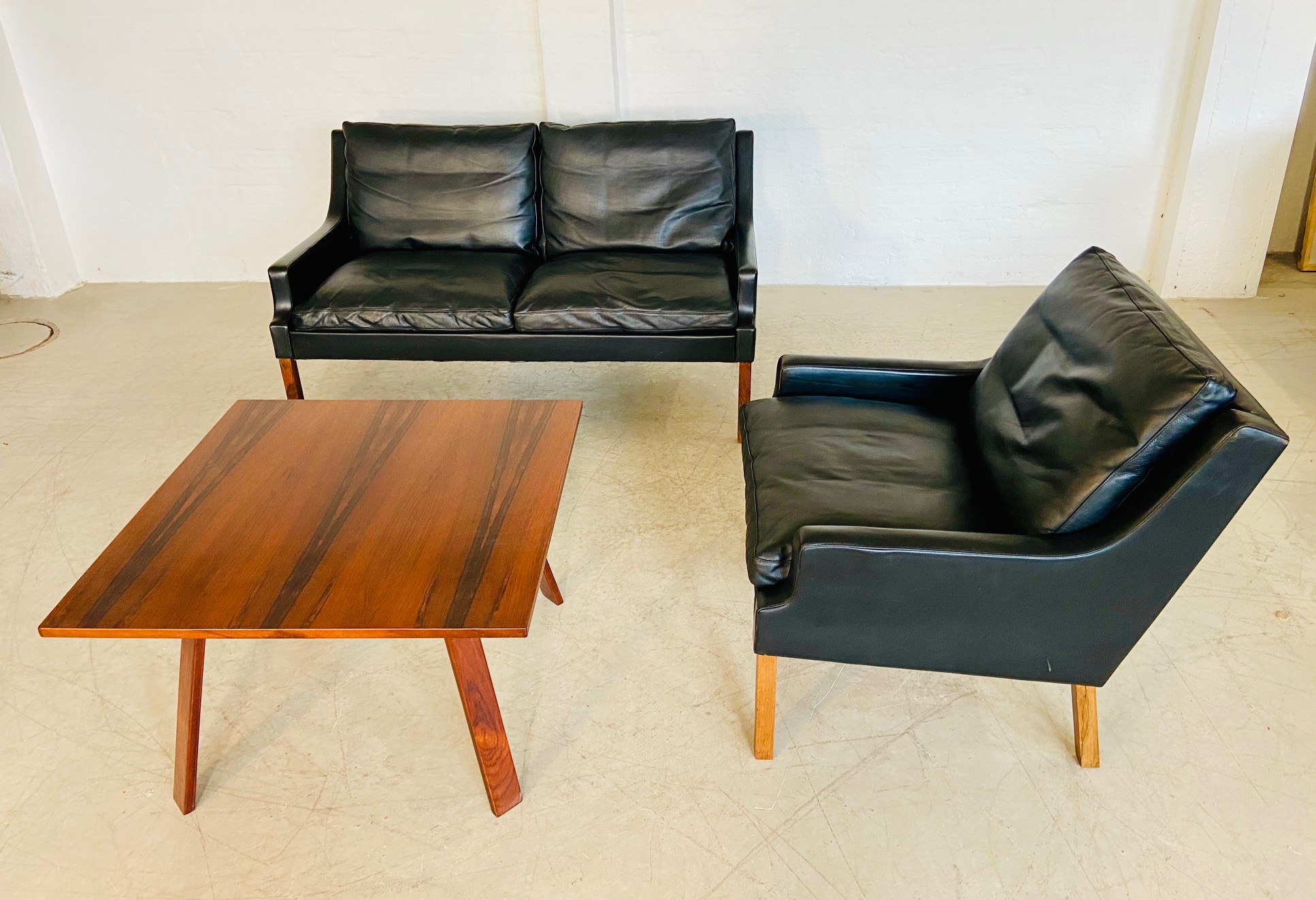 IMG_3814 Vintage Danish Mid Century G. Thams Sofa and Lounge Chair Set in Black Leather 1960,s