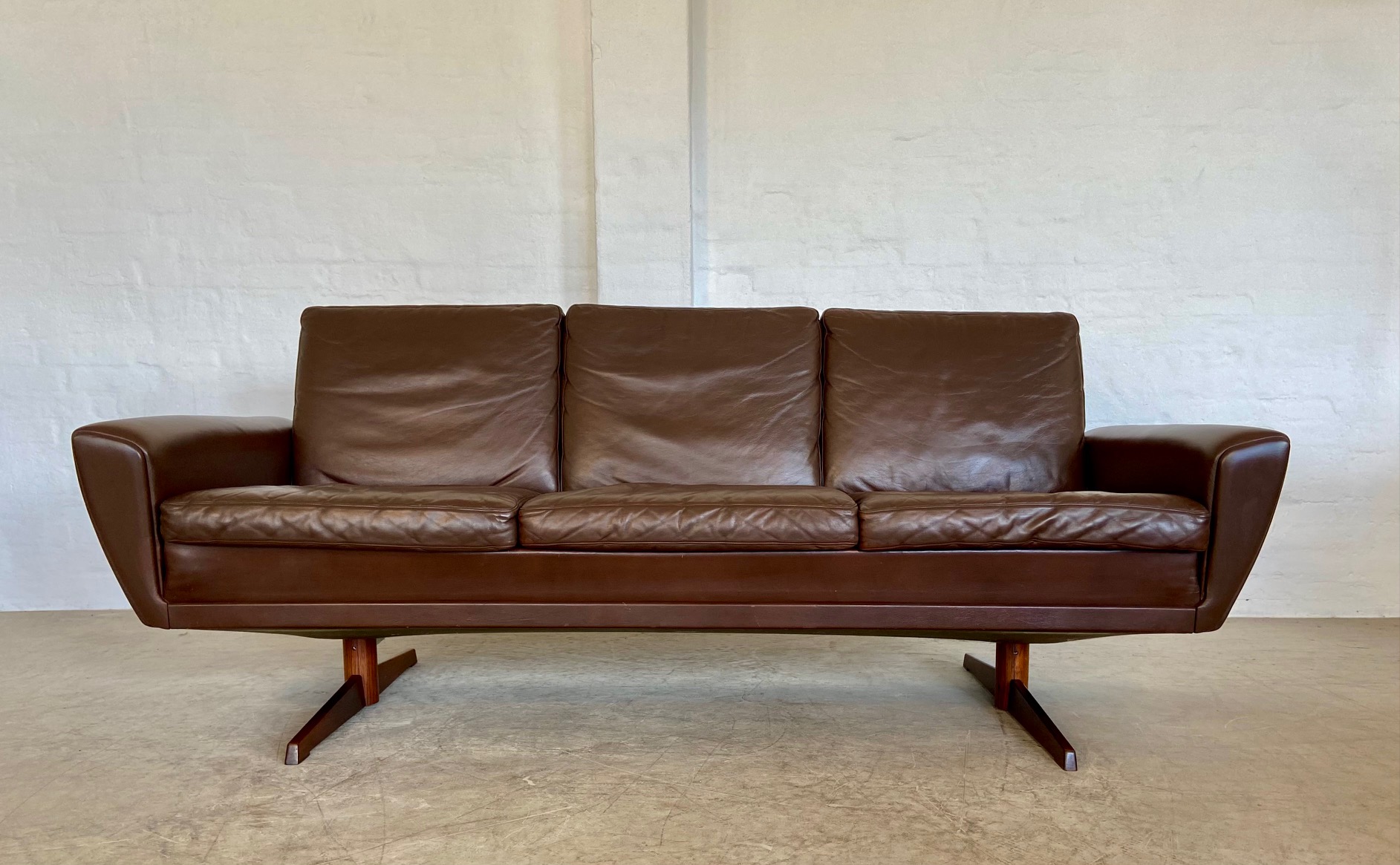 Vintage Danish Mid Century G. Thams Sofa in Brown Leather with Rosewood Legs 1960,s