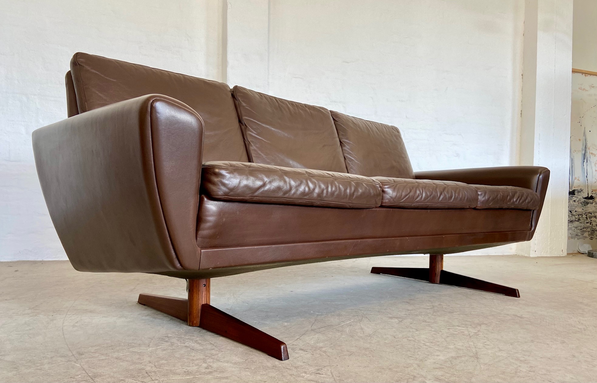 Vintage Danish Mid Century G. Thams Sofa in Brown Leather with Rosewood Legs 1960,s