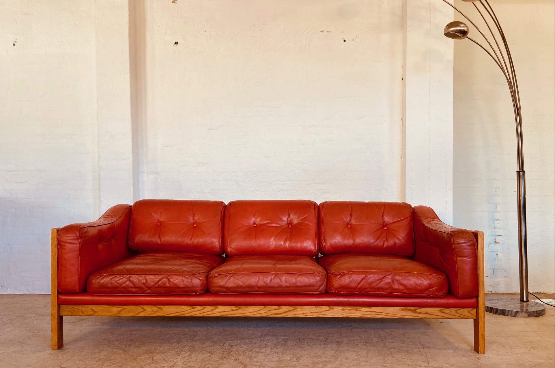 Vintage Swedish Mid Century  3 Person Sofa in Cognac Leather 1970,s