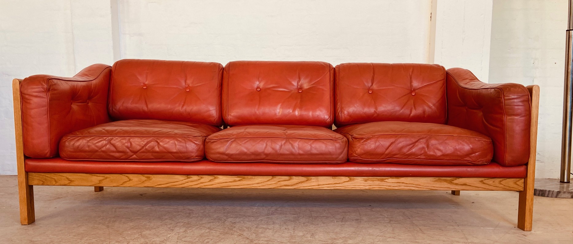 Vintage Swedish Mid Century  3 Person Sofa in Cognac Leather 1970,s