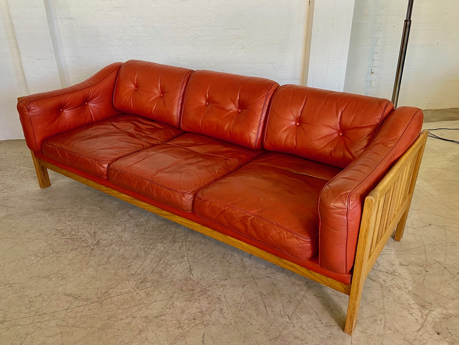 Vintage Swedish Mid Century  3 Person Sofa in Cognac Leather 1970,s