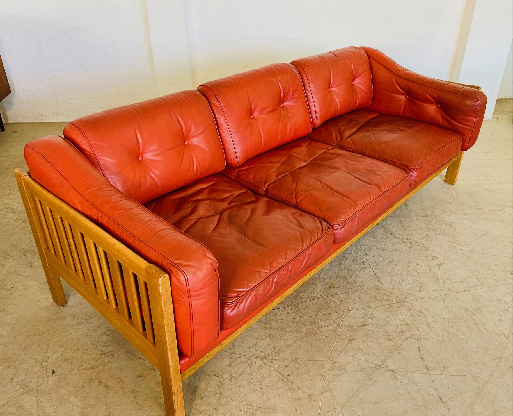 Vintage Swedish Mid Century  3 Person Sofa in Cognac Leather 1970,s