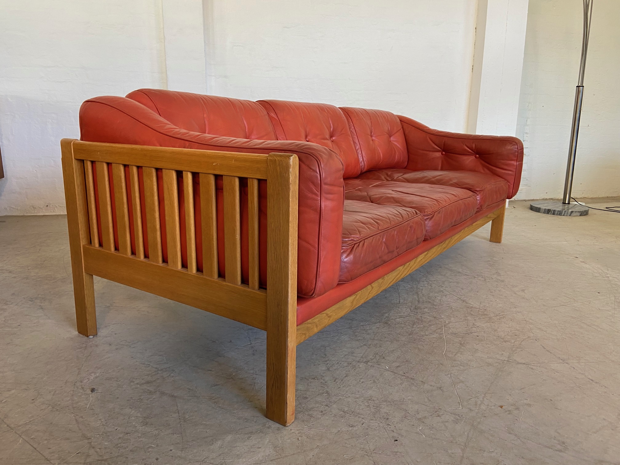 Vintage Swedish Mid Century  3 Person Sofa in Cognac Leather 1970,s