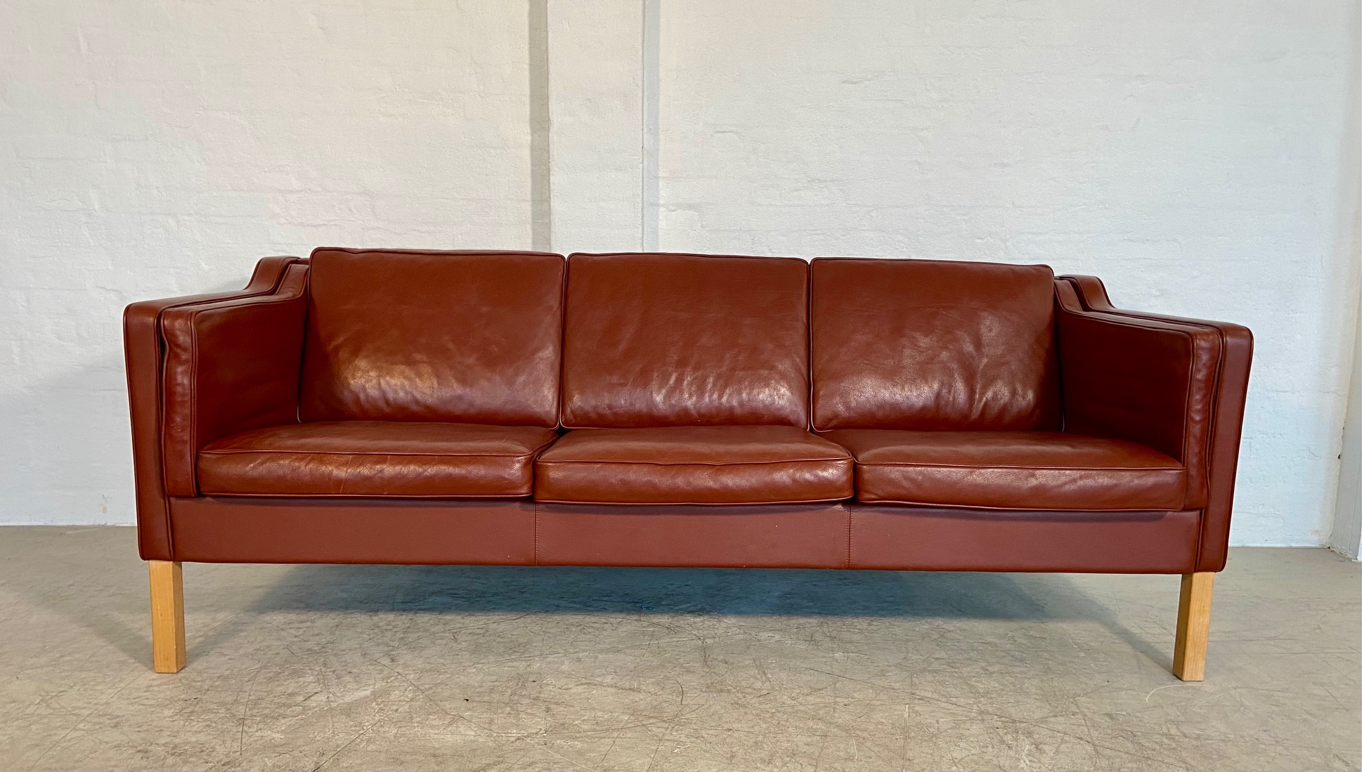 Vintage Danish Mid Century Mogans Hansen  3 Person Sofa in Cognac leather
