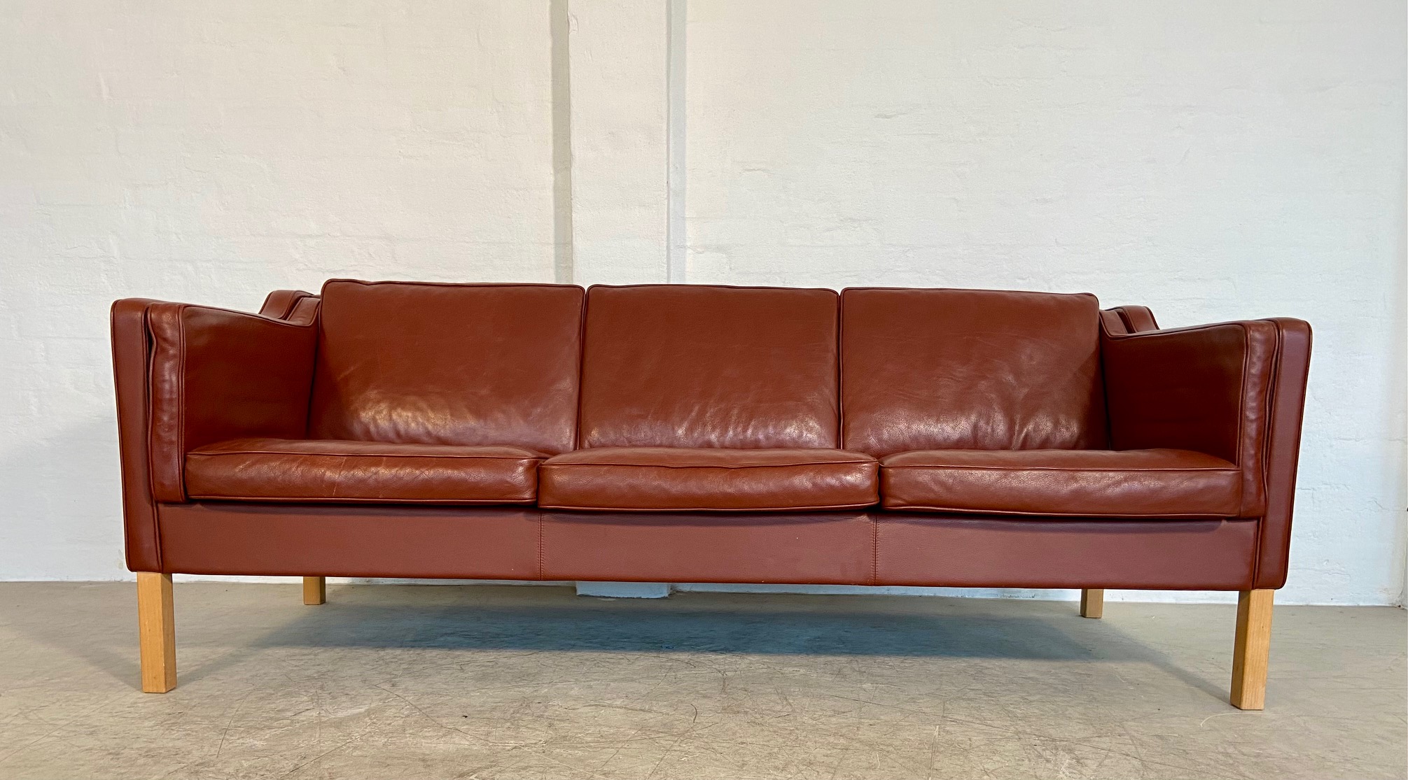 Vintage Danish Mid Century Mogans Hansen  3 Person Sofa in Cognac leather