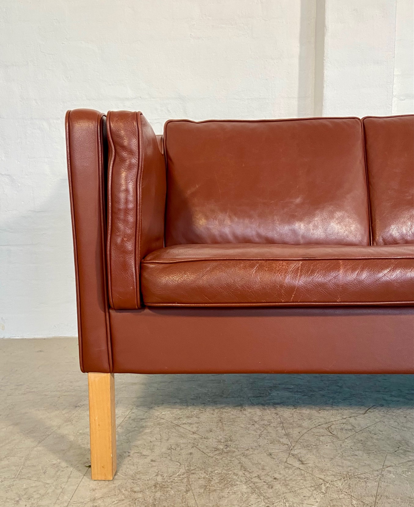 Vintage Danish Mid Century Mogans Hansen  3 Person Sofa in Cognac leather