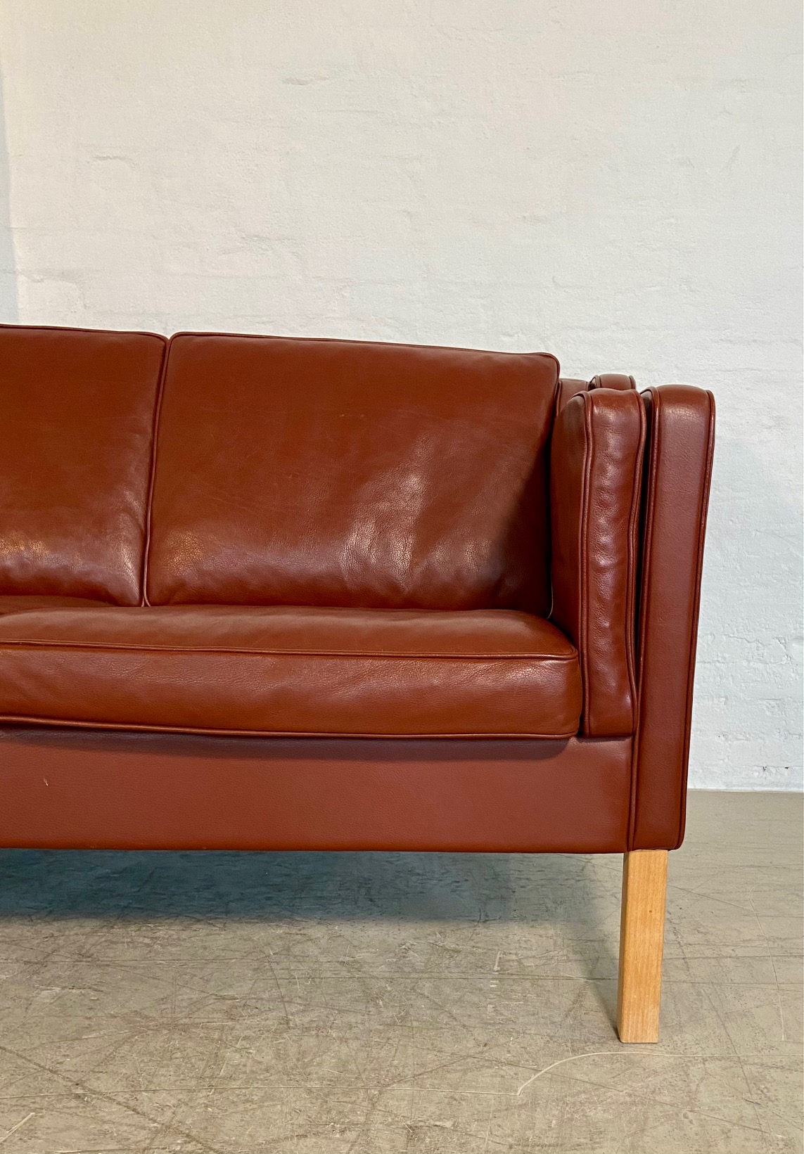 Vintage Danish Mid Century Mogans Hansen  3 Person Sofa in Cognac leather