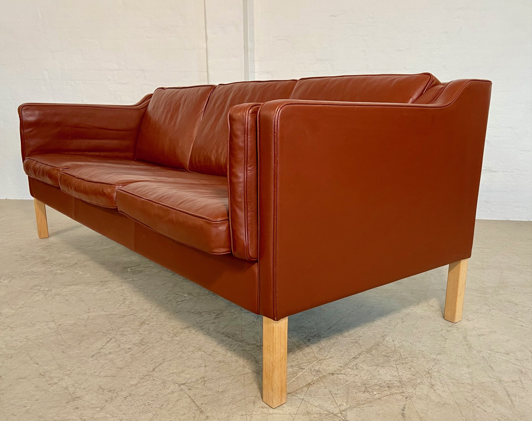 Vintage Danish Mid Century Mogans Hansen  3 Person Sofa in Cognac leather