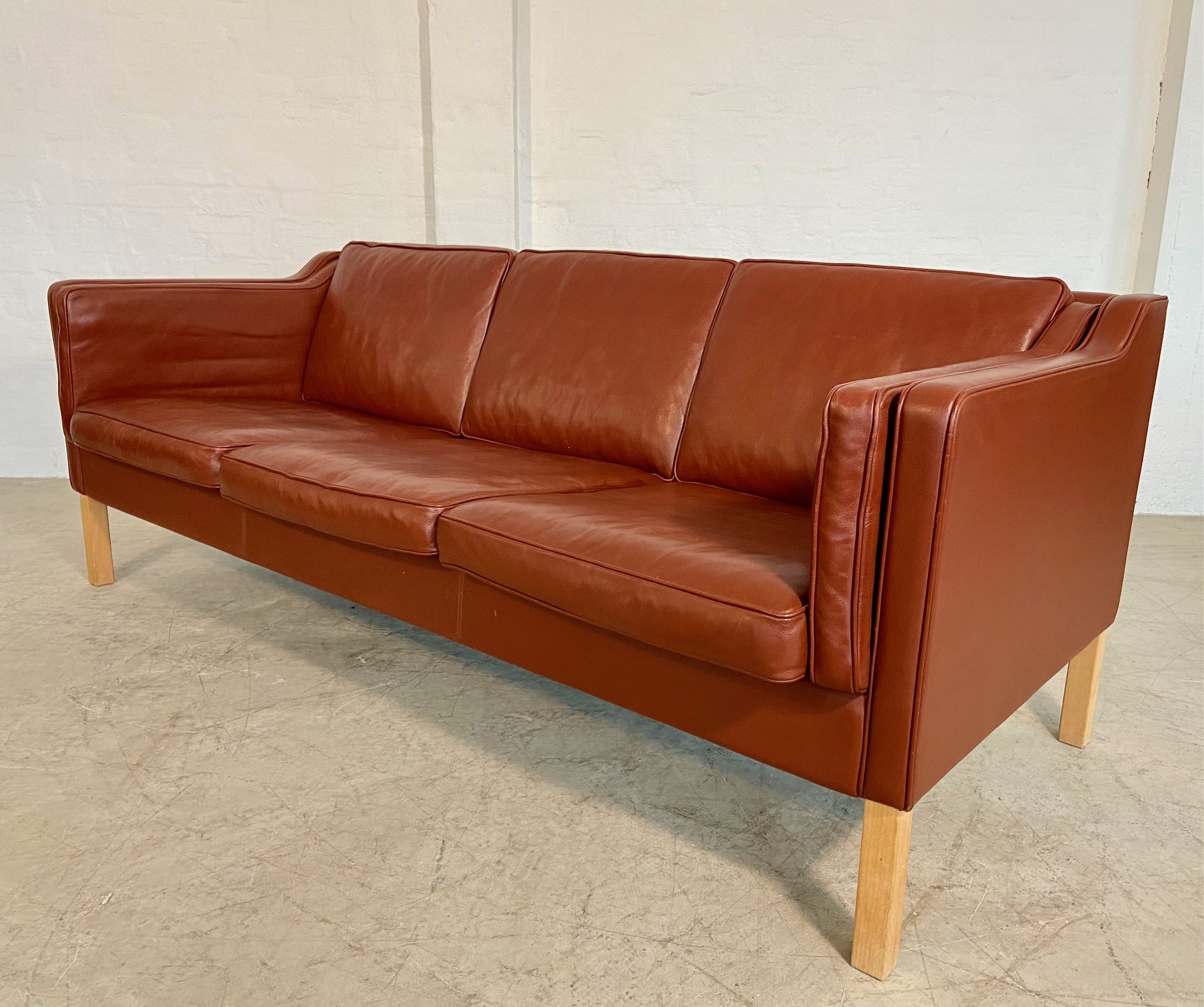 Vintage Danish Mid Century Mogans Hansen  3 Person Sofa in Cognac leather