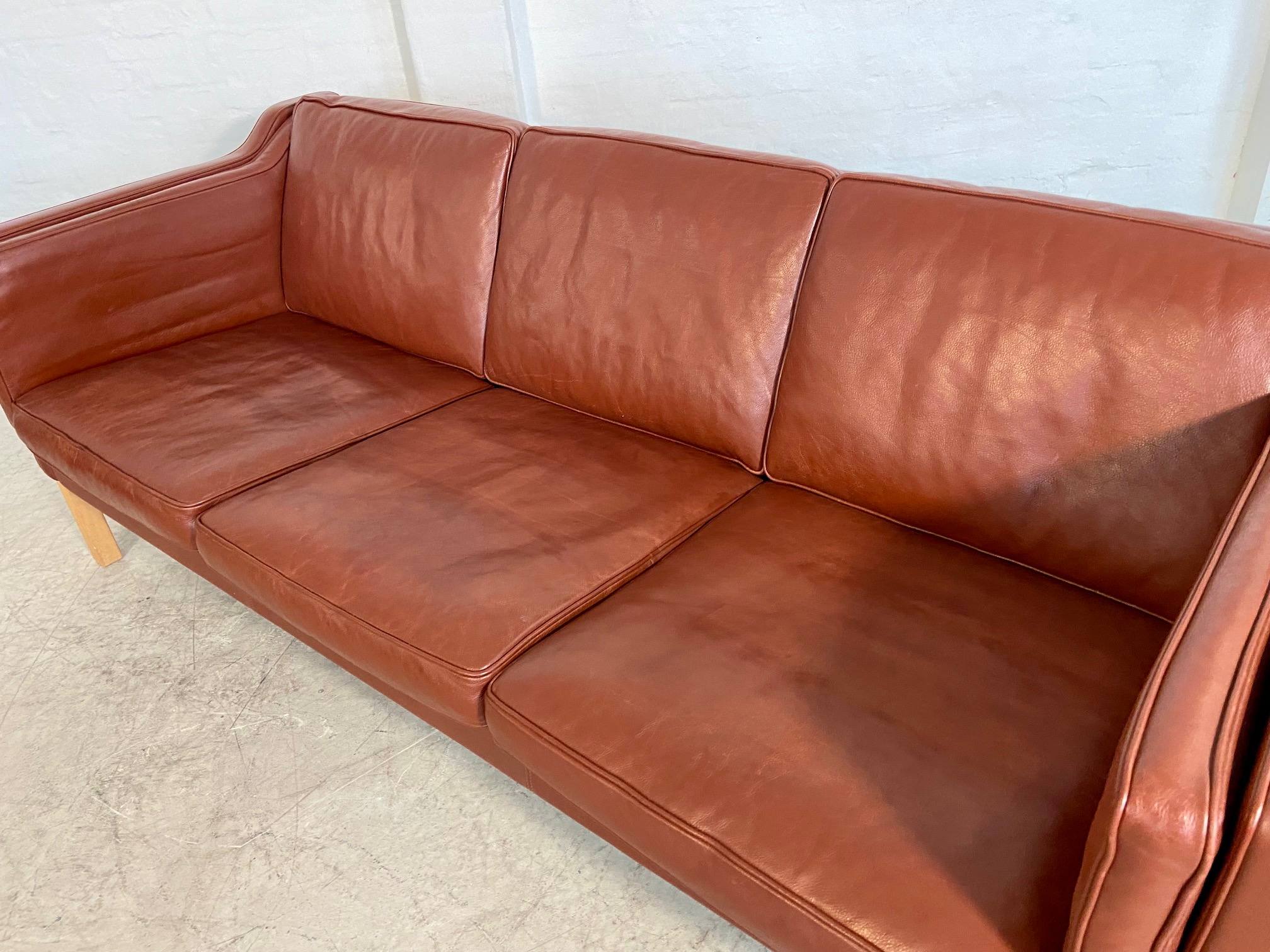Vintage Danish Mid Century Mogans Hansen  3 Person Sofa in Cognac leather