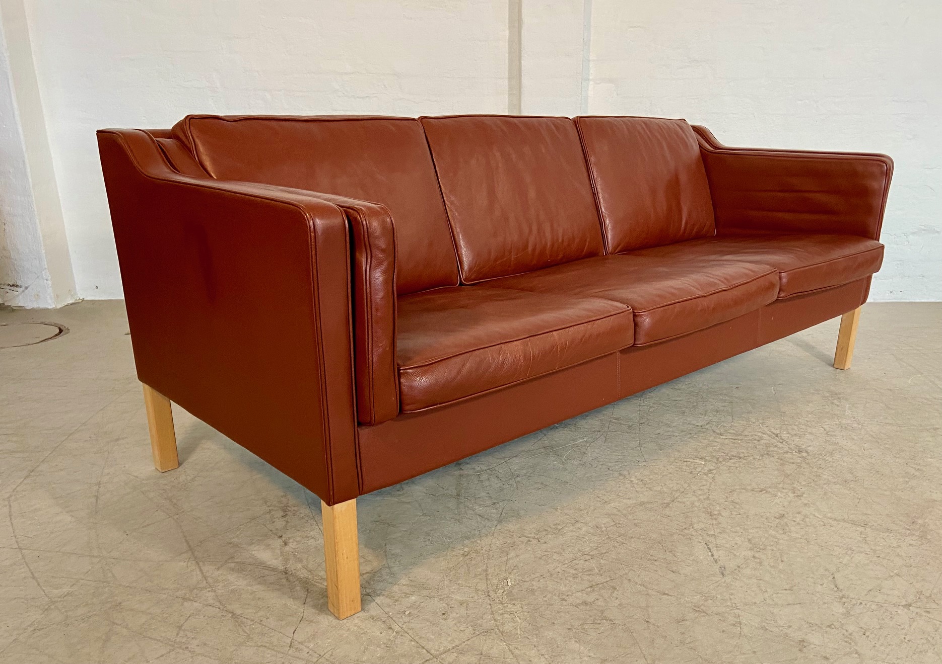 Vintage Danish Mid Century Mogans Hansen  3 Person Sofa in Cognac leather