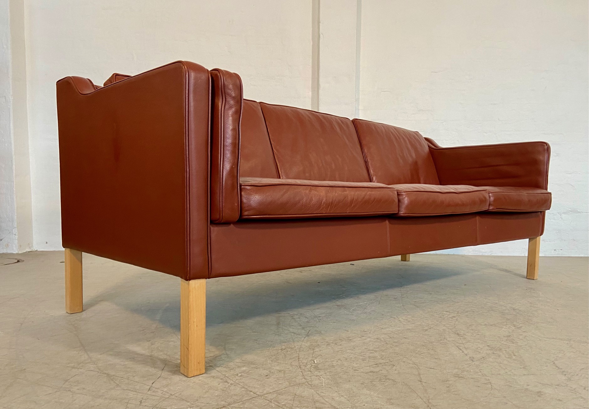 Vintage Danish Mid Century Mogans Hansen  3 Person Sofa in Cognac leather