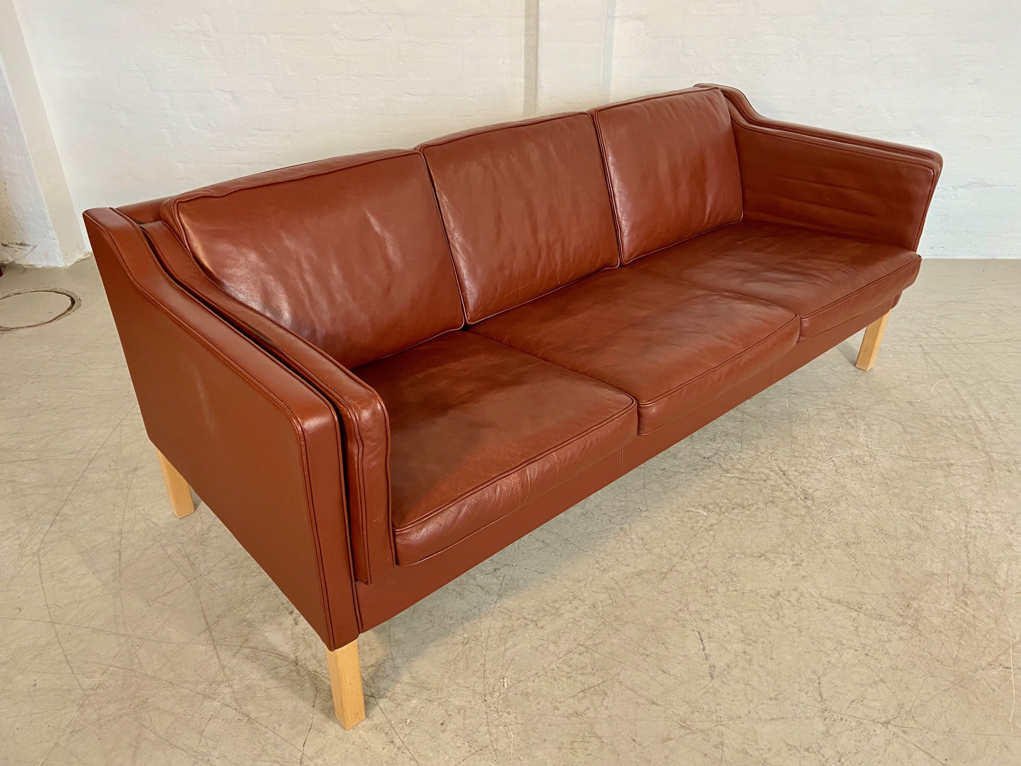 Vintage Danish Mid Century Mogans Hansen  3 Person Sofa in Cognac leather