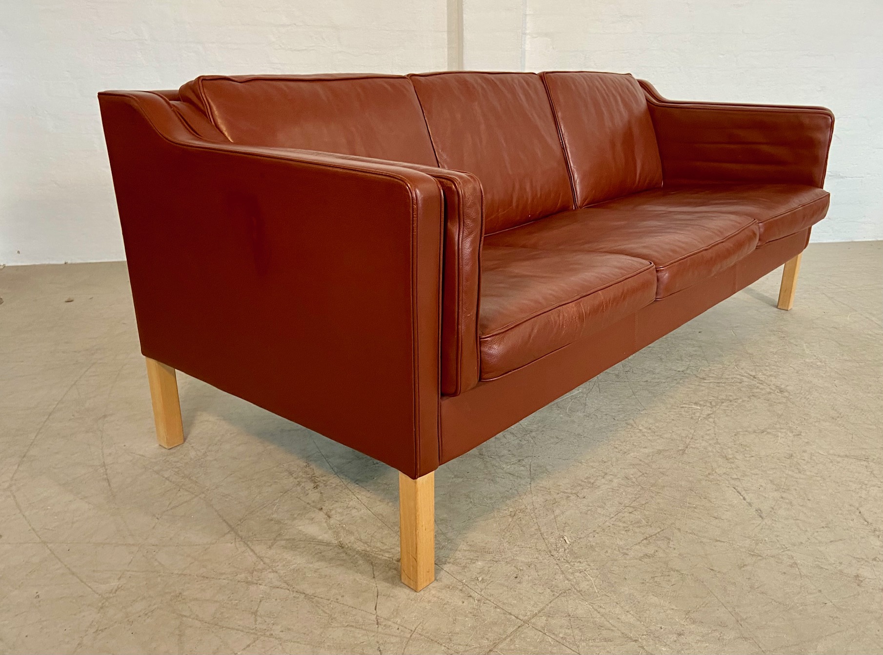 Vintage Danish Mid Century Mogans Hansen  3 Person Sofa in Cognac leather