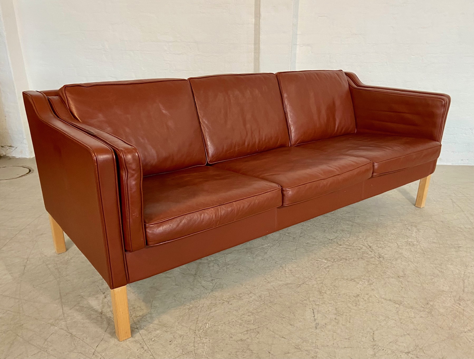 Vintage Danish Mid Century Mogans Hansen  3 Person Sofa in Cognac leather