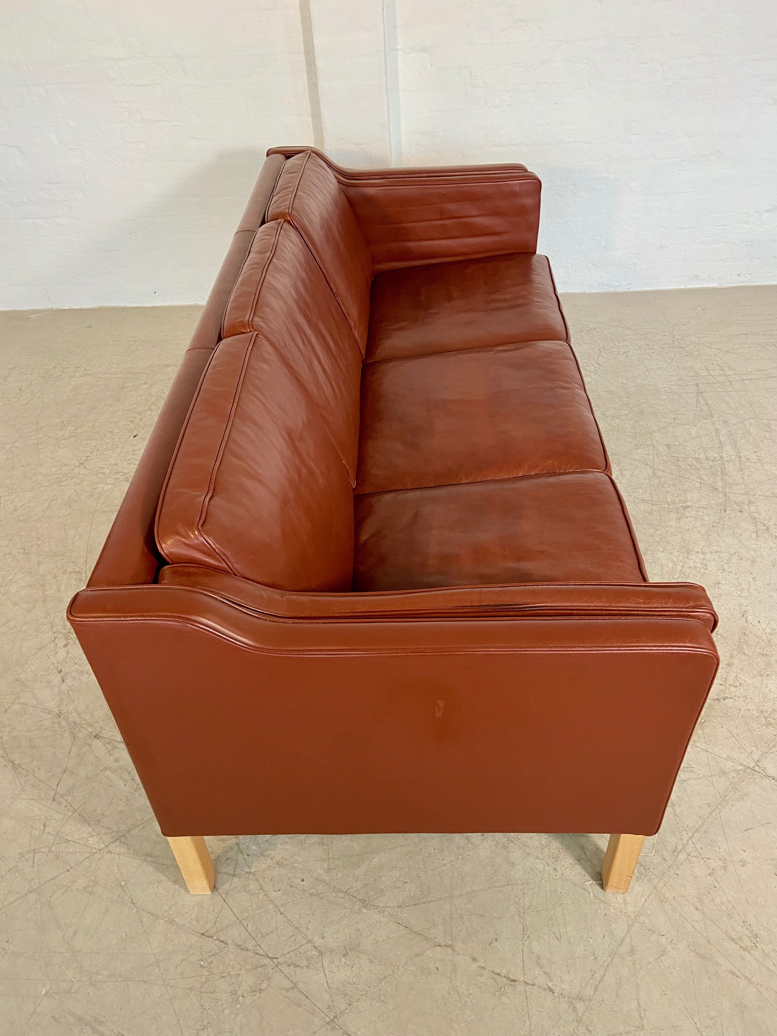 Vintage Danish Mid Century Mogans Hansen  3 Person Sofa in Cognac leather