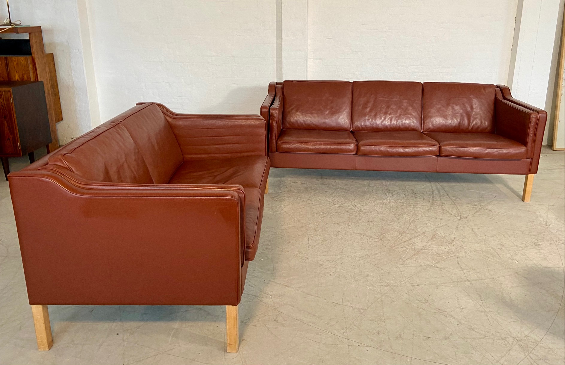 Vintage Danish Mid Century Mogans Hansen  3 Person Sofa in Cognac leather
