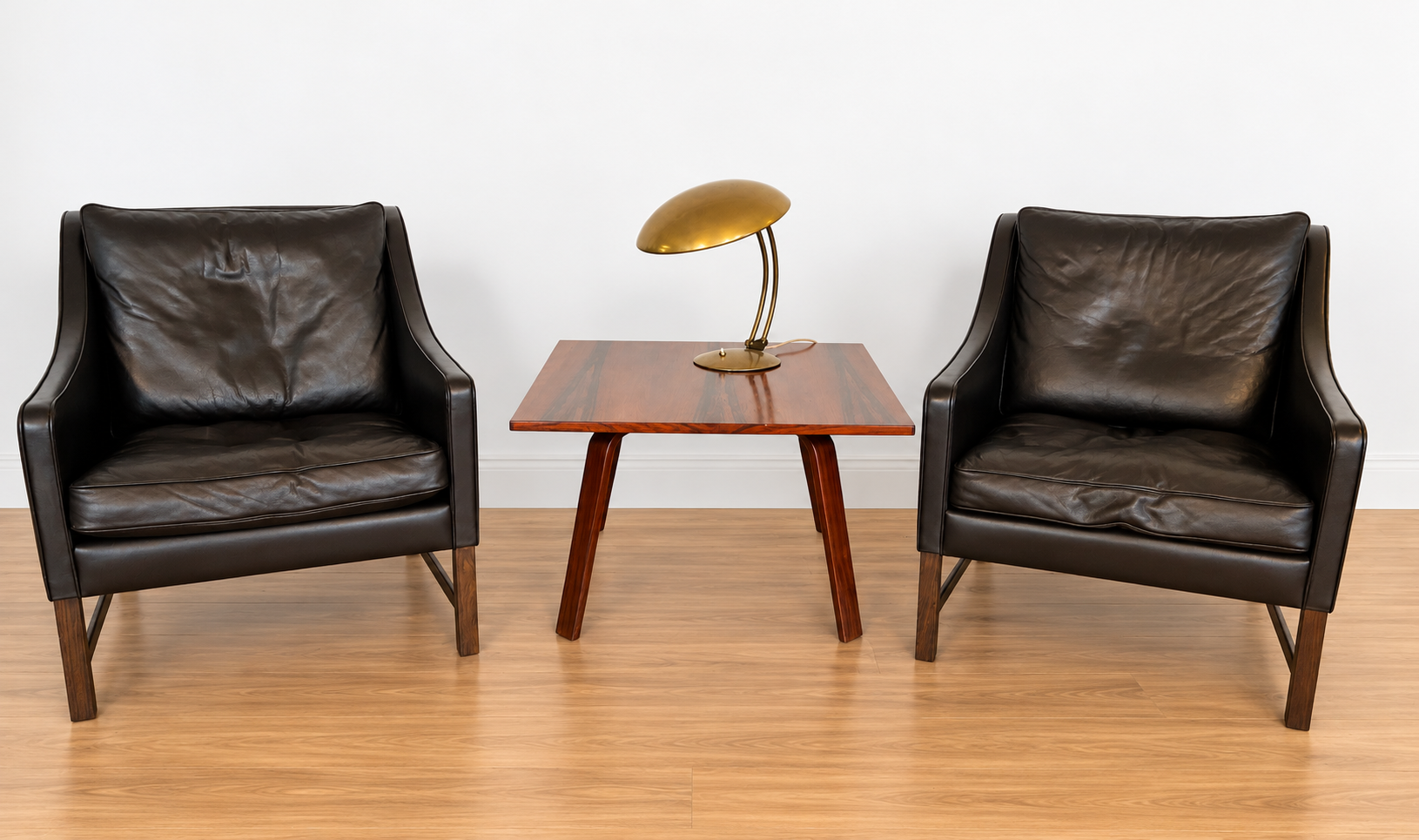 Fredrik Kayser Mid-Century Leather & Rosewood Lounge Chairs – Brown Leather
