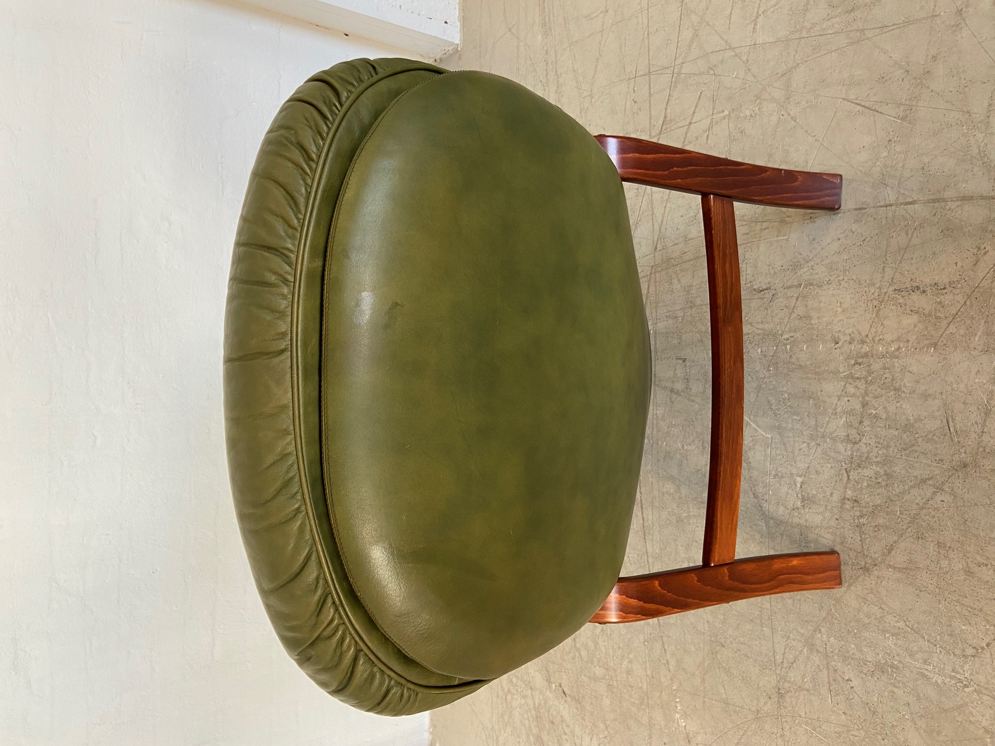 Vintage Swedish Mid-Century Olive Green Leather Lounge Chair by Gote Møbler – 1970s