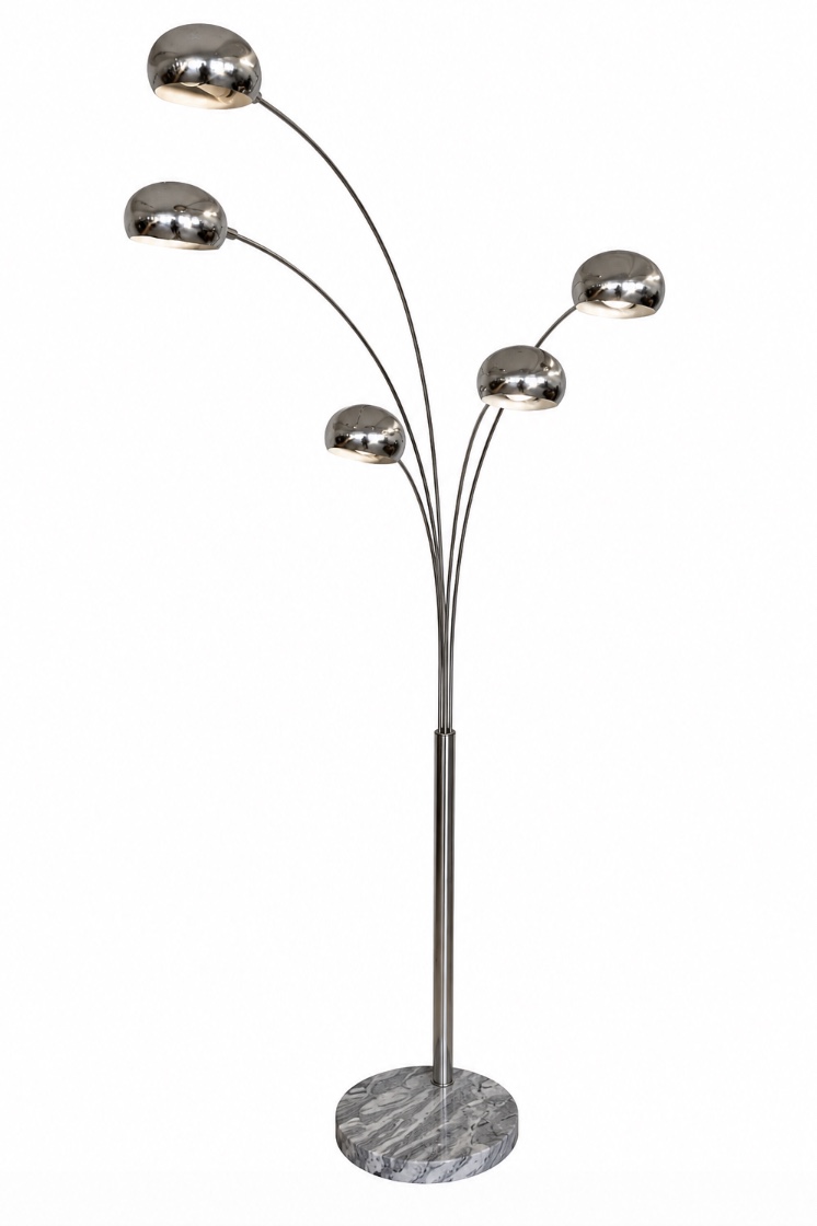 Vintage Swedish Cottex 5-Arm Chrome Arc Floor Lamp with Marble Base – 1970s