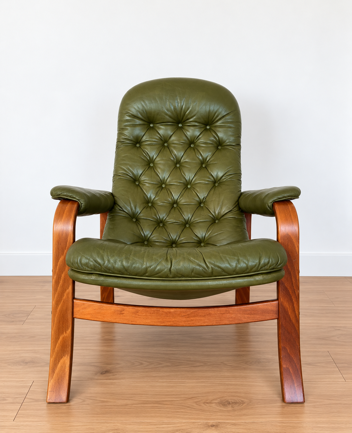 Vintage Swedish Mid-Century Olive Green Leather Lounge Chair by Gote Møbler – 1970s
