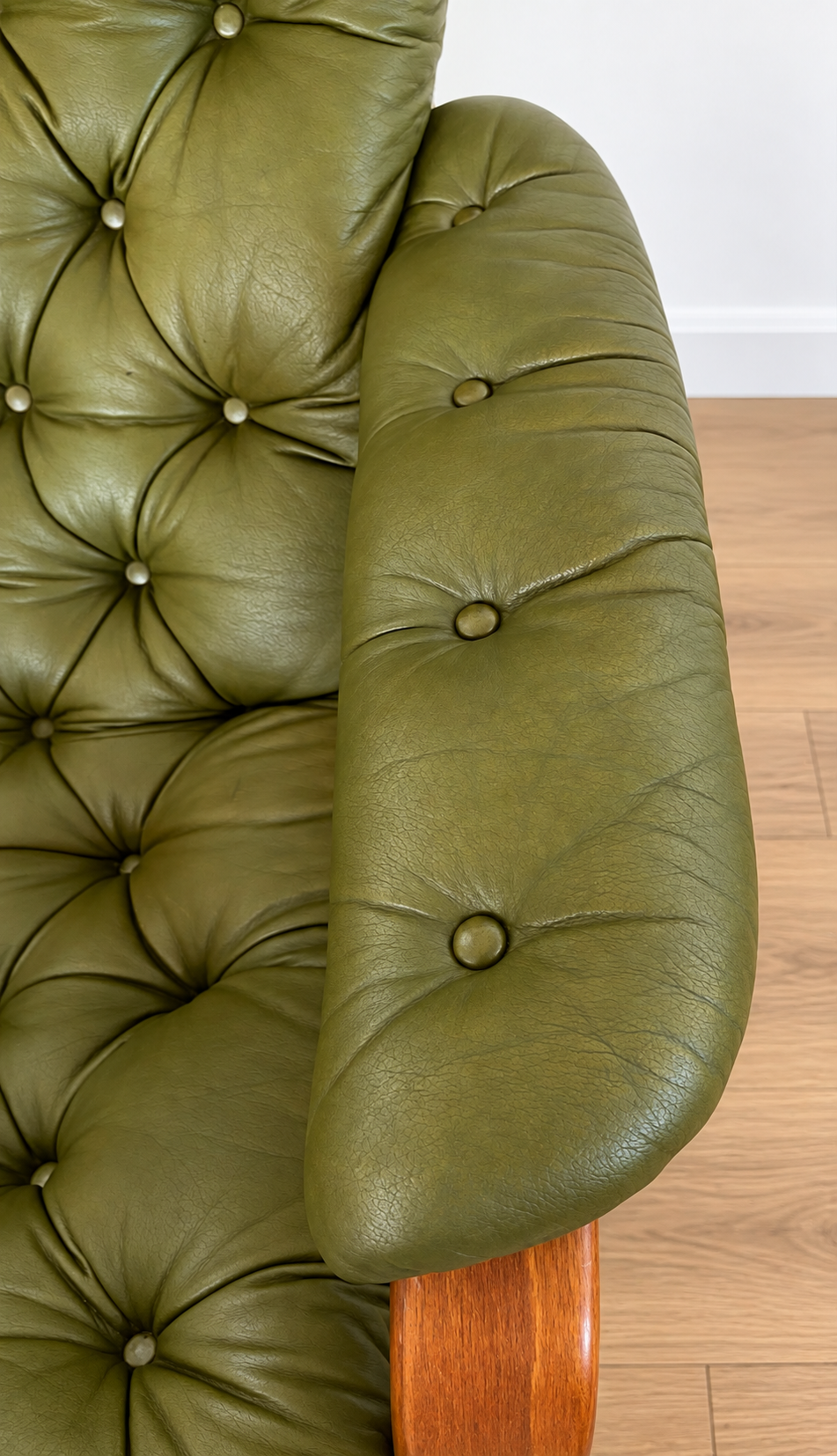 Vintage Swedish Mid-Century Olive Green Leather Lounge Chair by Gote Møbler – 1970s