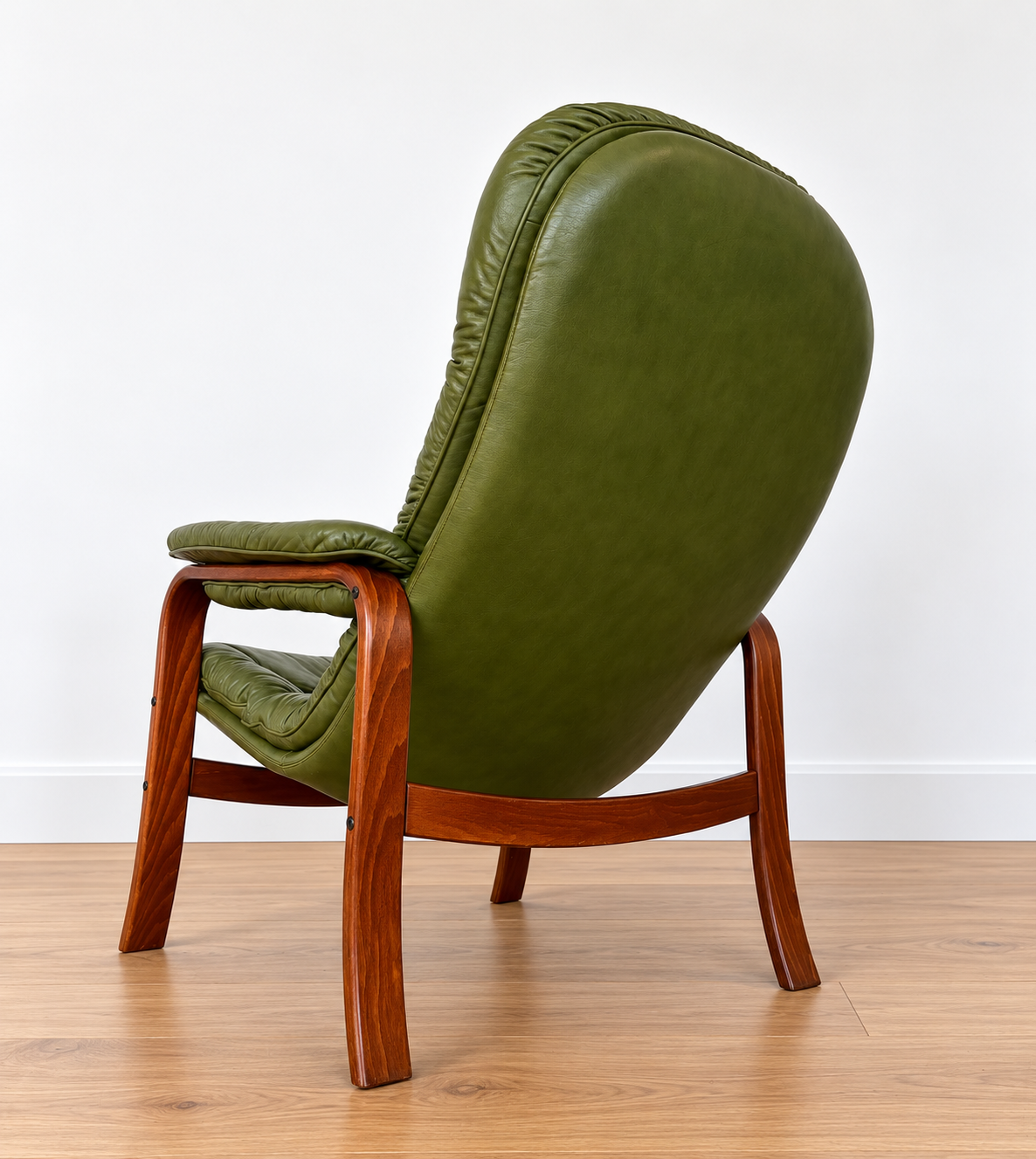 Vintage Swedish Mid-Century Olive Green Leather Lounge Chair by Gote Møbler – 1970s