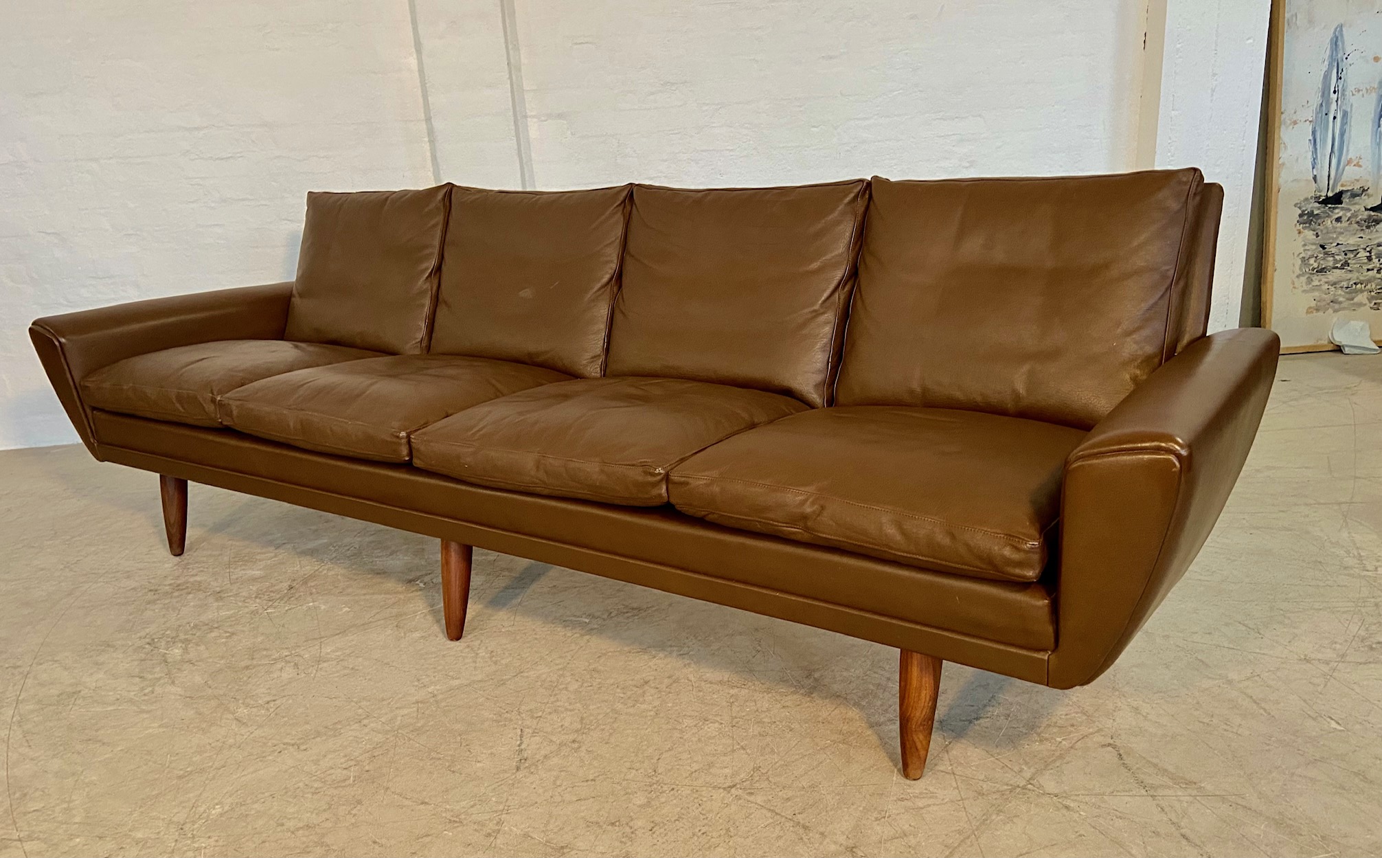 GEORG THAMS VINTAGE RETRO DANISH MID-CENTURY 4 PERSON SOFA in BROWN LEATHER 1960