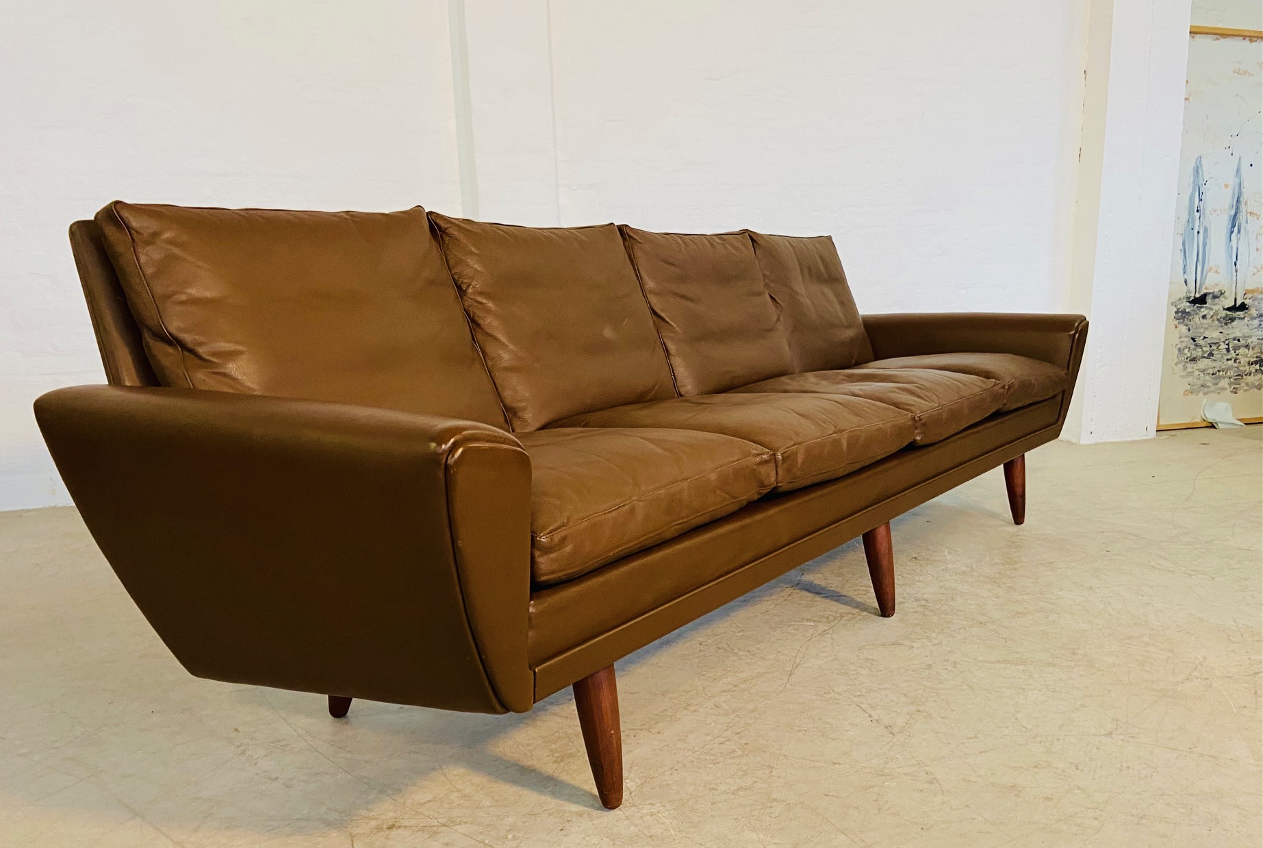 GEORG THAMS VINTAGE RETRO DANISH MID-CENTURY 4 PERSON SOFA in BROWN LEATHER 1960