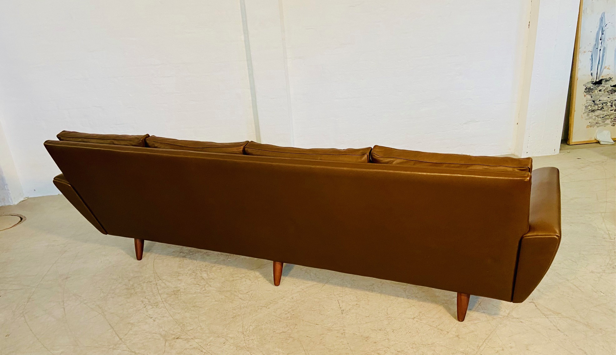 GEORG THAMS VINTAGE RETRO DANISH MID-CENTURY 4 PERSON SOFA in BROWN LEATHER 1960