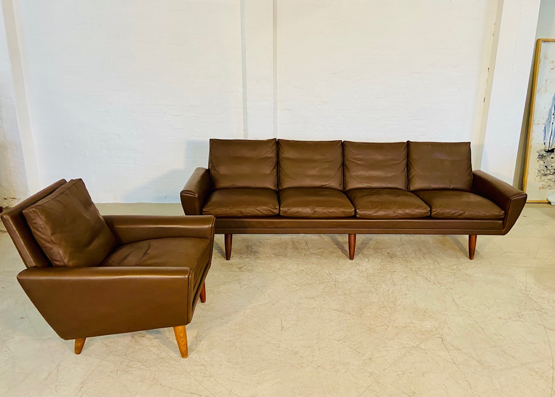 GEORG THAMS VINTAGE RETRO DANISH MID-CENTURY 4 PERSON SOFA in BROWN LEATHER 1960