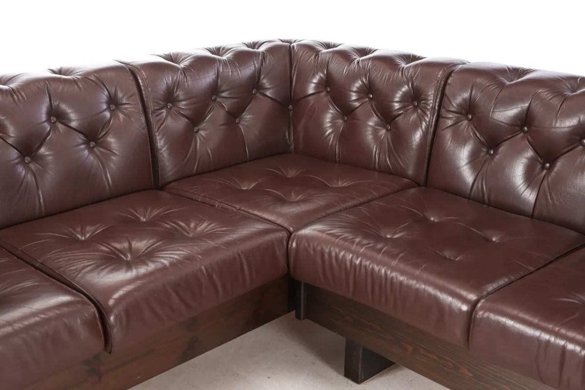 Vintage Danish Mid Century Ekornes Brown Leather Corner Sofa Model Party 1977