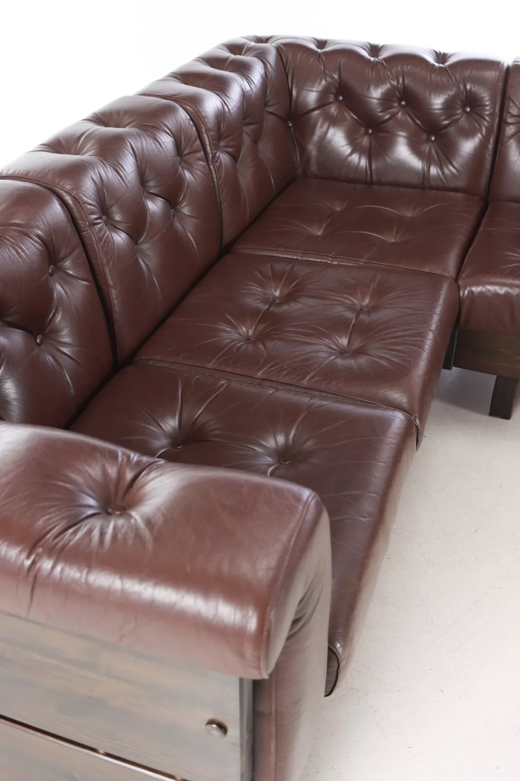 Vintage Danish Mid Century Ekornes Brown Leather Corner Sofa Model Party 1977