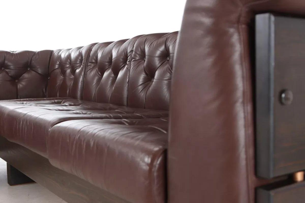 Vintage Danish Mid Century Ekornes Brown Leather Corner Sofa Model Party 1977