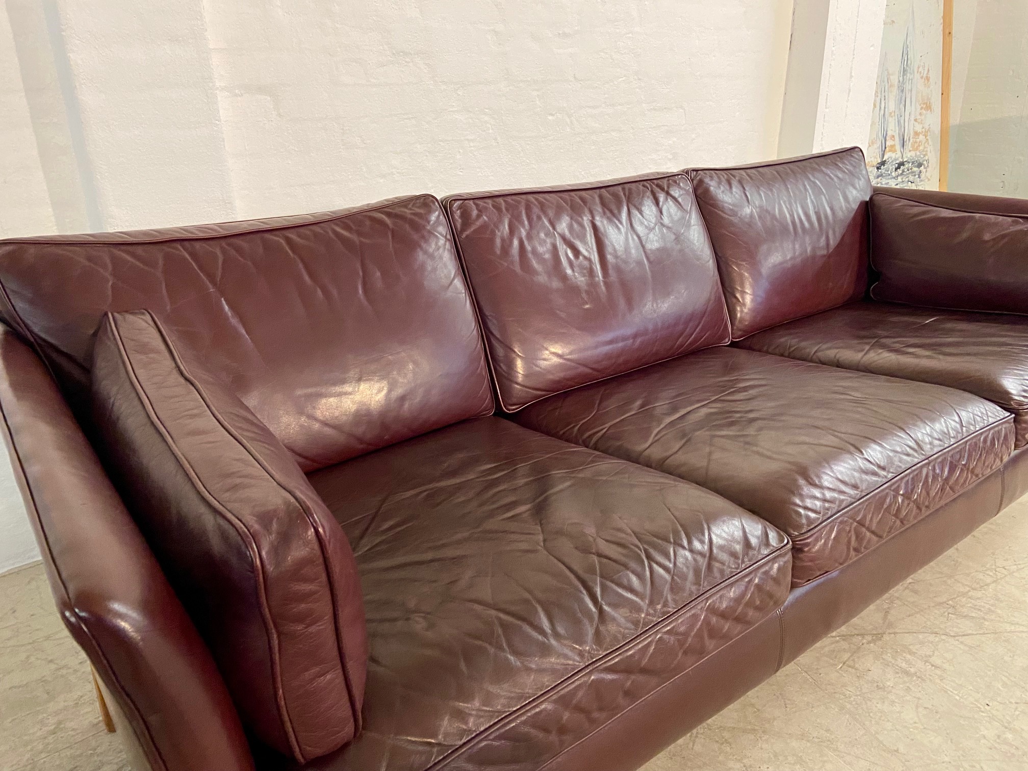 IMG_6277 Mid-Century Modern Arne Norell Swedish Burgundy Leather Sofa β 1960s