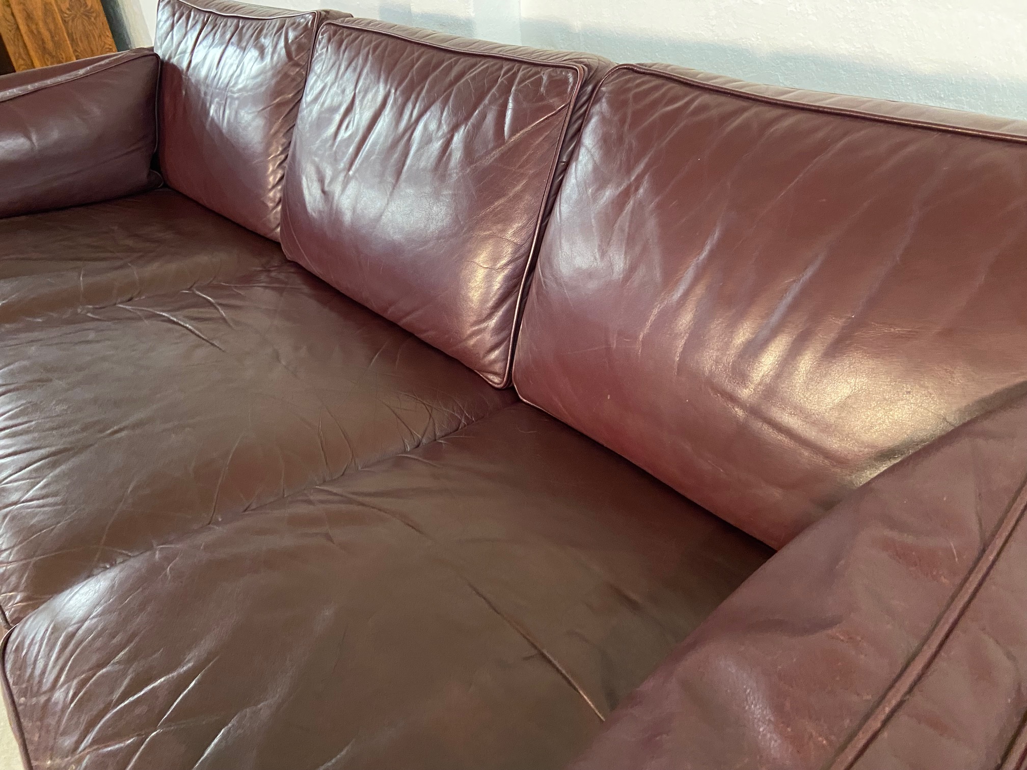 IMG_6281 Mid-Century Modern Arne Norell Swedish Burgundy Leather Sofa β 1960s