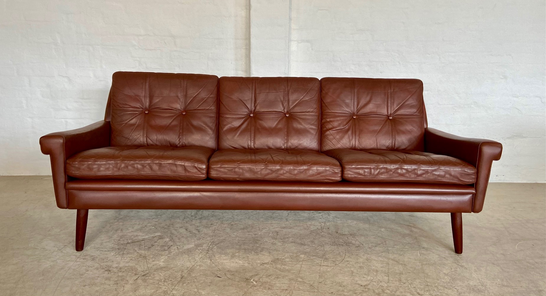 Danish Mid Century Svend Skipper Cognac 3 Person Sofa & lounge chair 1960,s