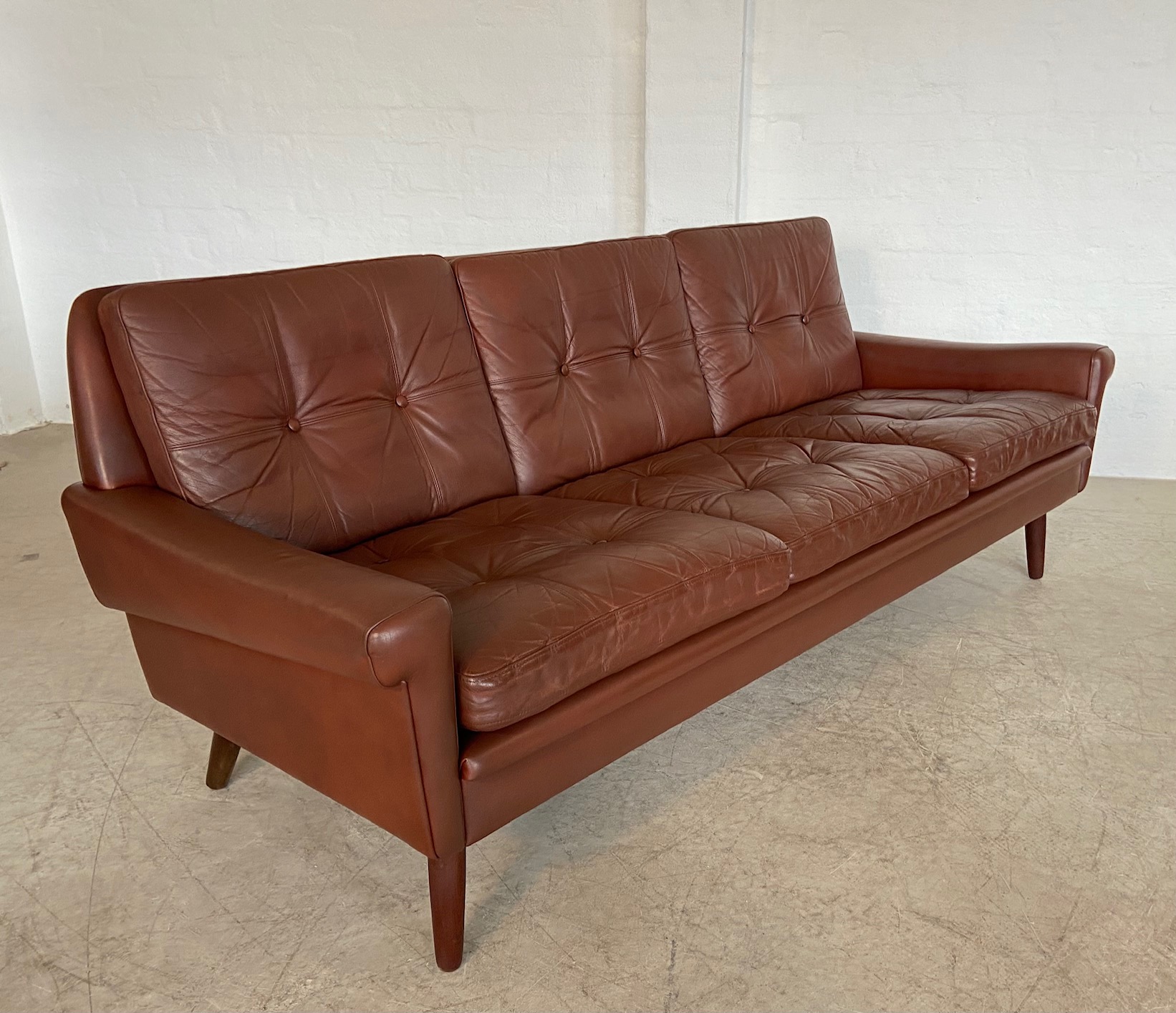 Danish Mid Century Svend Skipper Cognac 3 Person Sofa & lounge chair 1960,s