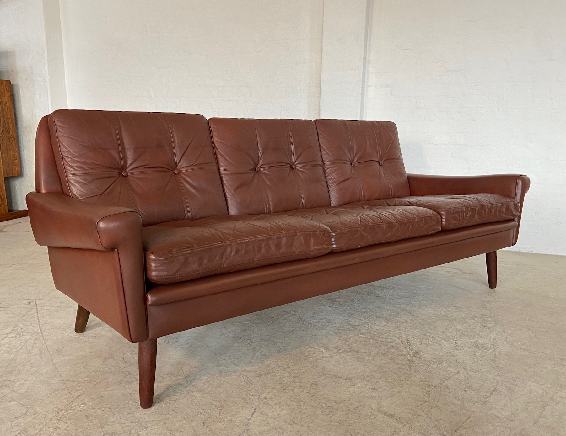 Danish Mid Century Svend Skipper Cognac 3 Person Sofa & lounge chair 1960,s