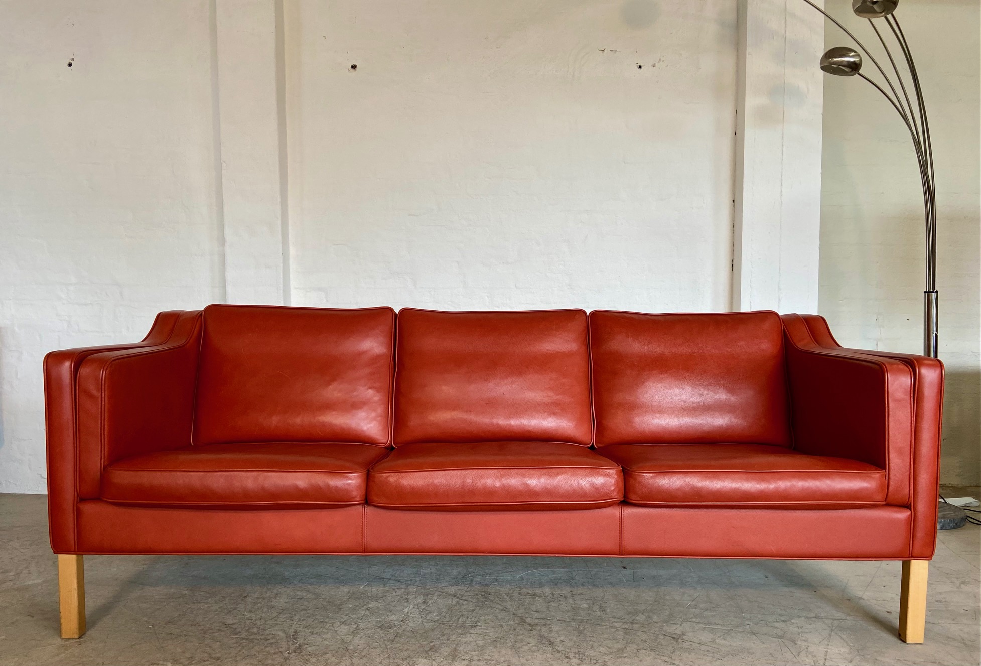 IMG_8743 Mogens Hansen Vintage Danish 3 Person Cognac Leather Sofa