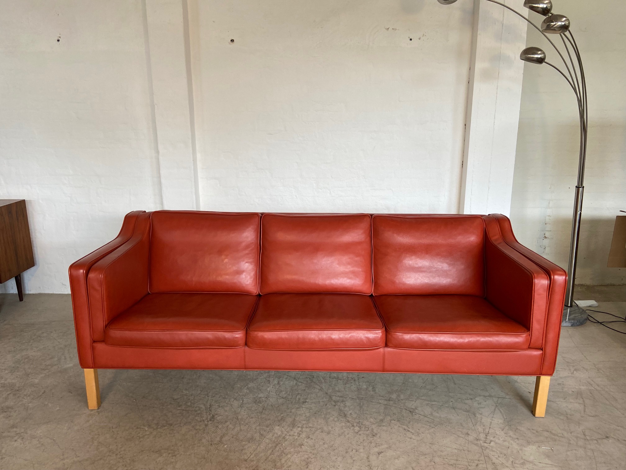 IMG_8744 Mogens Hansen Vintage Danish 3 Person Cognac Leather Sofa