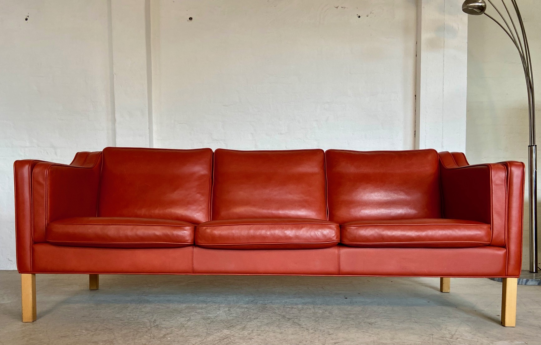 Vintage Danish Mid Century Morgans Hansen 3 Person Cognac Leather Sofa