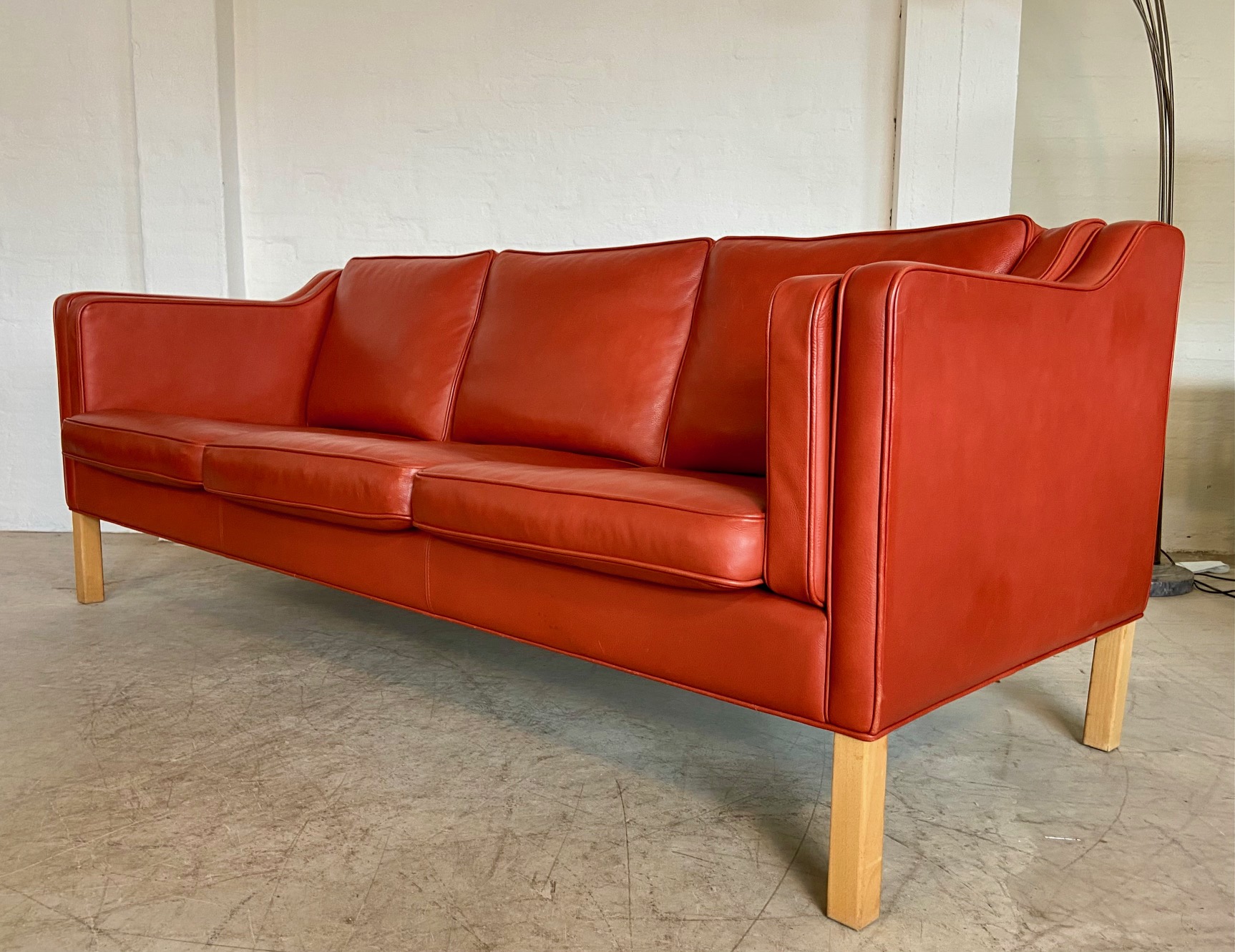 IMG_8752 Mogens Hansen Vintage Danish 3 Person Cognac Leather Sofa